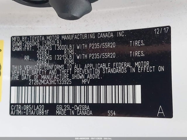 46095308 :رقم المزاد ، 2T2BZMCA3HC133925 vin ، 2017 Lexus Rx 350 مزاد بيع