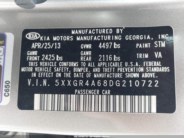 Продаж на аукціоні авто 2013 Kia Optima Sx, vin: 5XXGR4A68DG210722, номер лоту: 46095316