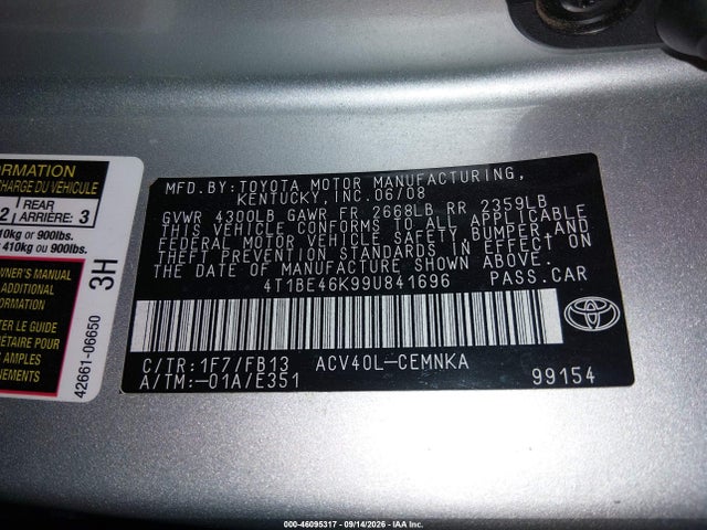 Продаж на аукціоні авто 2009 Toyota Camry, vin: 4T1BE46K99U841696, номер лоту: 46095317