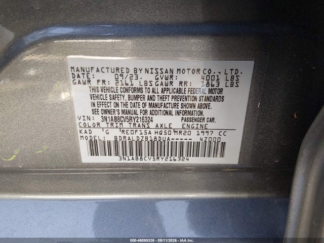 Aukcja sprzedaży 2024 Nissan Sentra Sv Xtronic Cvt, vin: 3N1AB8CV5RY216324, numer aukcji: 46095326