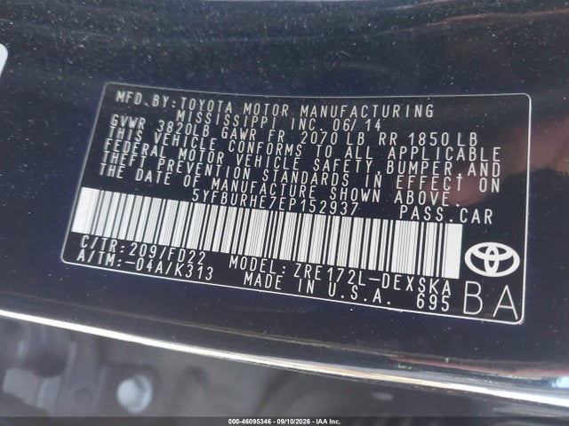 Aukcja sprzedaży 2014 Toyota Corolla S Plus, vin: 5YFBURHE7EP152937, numer aukcji: 46095346