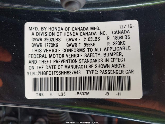 Honda Civic Touring 2017 2HGFC1F96HH637643 Image 9