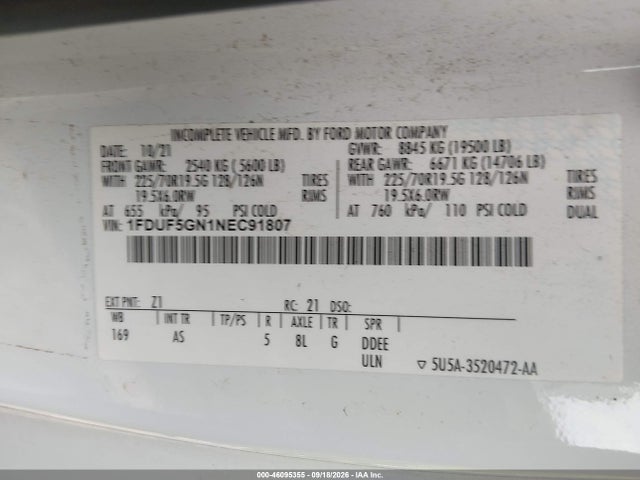 2022 Ford F-550 Chassis Xl მანქანა იყიდება აუქციონზე, vin: 1FDUF5GN1NEC91807, აუქციონის ნომერი: 46095355
