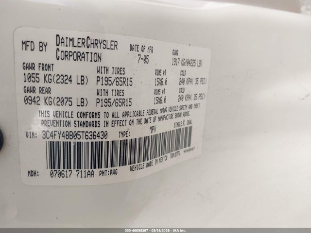Aukcja sprzedaży 2005 Chrysler Pt Cruiser, vin: 3C4FY48B05T636430, numer aukcji: 46095367