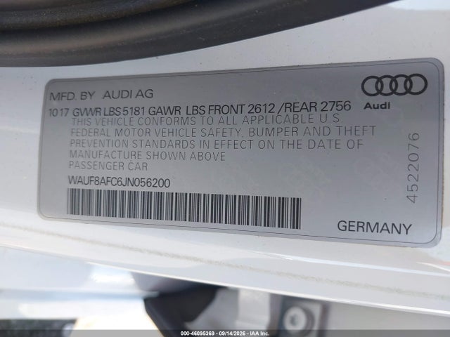 Aukcja sprzedaży 2018 Audi A6 2.0t Premium/2.0t Sport, vin: WAUF8AFC6JN056200, numer aukcji: 46095369
