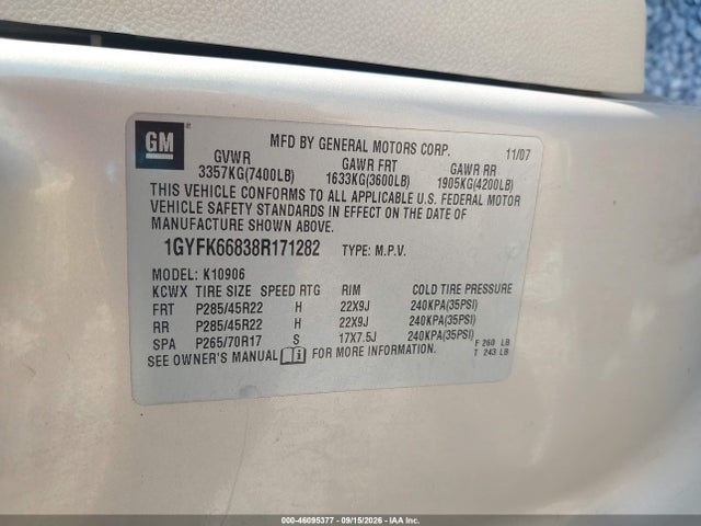 46095377 :رقم المزاد ، 1GYFK66838R171282 vin ، 2008 Cadillac Escalade Esv Standard مزاد بيع