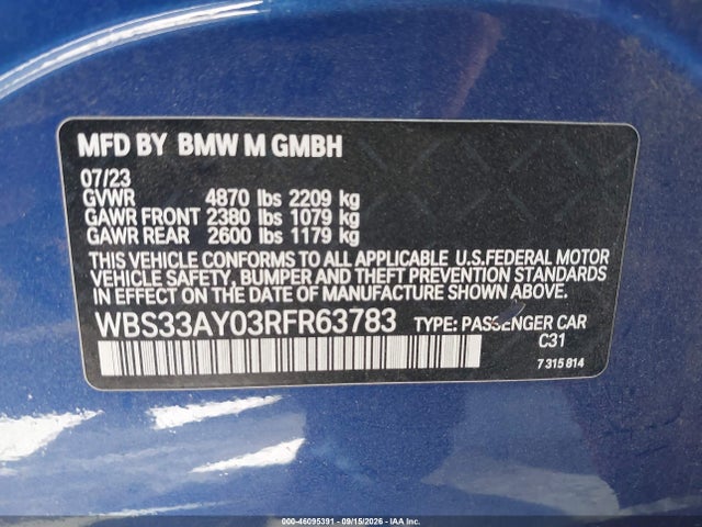2024 Bmw M3 Competition მანქანა იყიდება აუქციონზე, vin: WBS33AY03RFR63783, აუქციონის ნომერი: 46095391