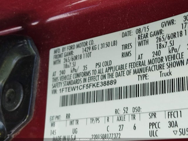 Ford F-150 Xlt 2015 1FTEW1CF5FKE38889 Image 9