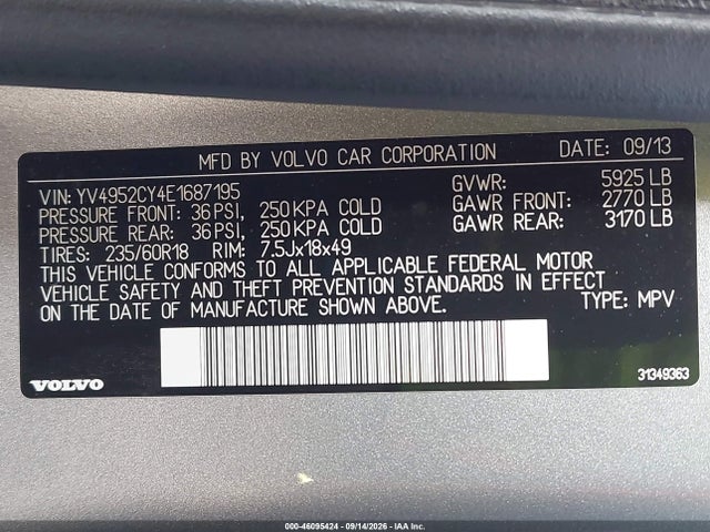 Продажа на аукционе авто 2014 Volvo Xc90 3.2, vin: YV4952CY4E1687195, номер лота: 46095424