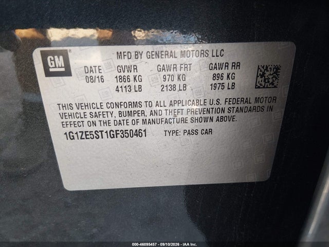 Продажа на аукционе авто 2016 Chevrolet Malibu 1lt, vin: 1G1ZE5ST1GF350461, номер лота: 46095457