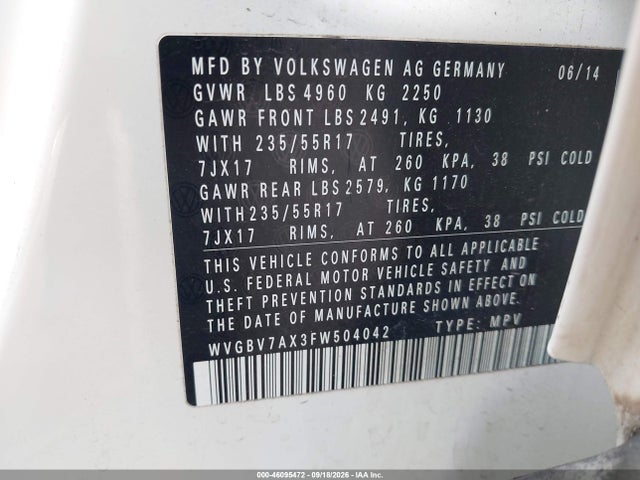 Продажа на аукционе авто 2015 Volkswagen Tiguan Se, vin: WVGBV7AX3FW504042, номер лота: 46095472