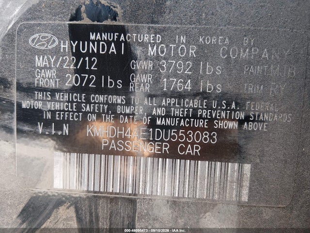 Продаж на аукціоні авто 2013 Hyundai Elantra Limited, vin: KMHDH4AE1DU553083, номер лоту: 46095473