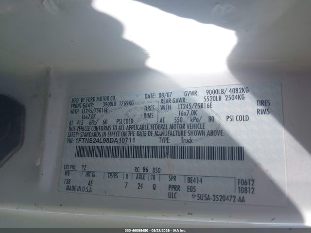 46095480 :رقم المزاد ، 1FTNS24L98DA10711 vin ، 2008 Ford E-250 Commercial/recreational مزاد بيع