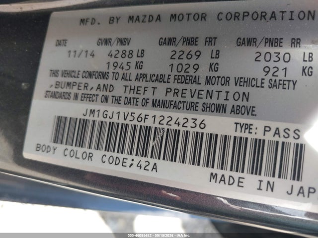 Aukcja sprzedaży 2015 Mazda Mazda6 I Touring, vin: JM1GJ1V56F1224236, numer aukcji: 46095482