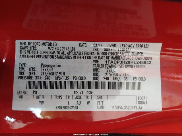 Продажа на аукционе авто 2017 Ford Focus Sel, vin: 1FADP3H28HL248842, номер лота: 46095486
