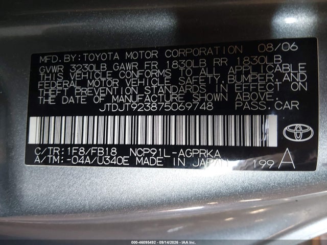 Продажа на аукционе авто 2007 Toyota Yaris, vin: JTDJT923875069748, номер лота: 46095492