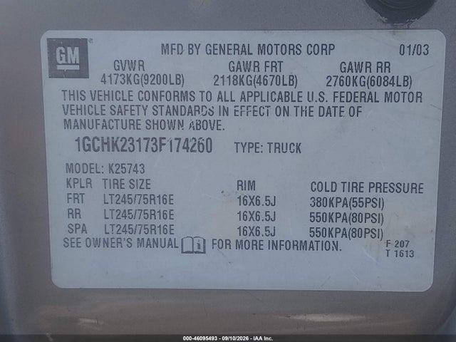 Продажа на аукционе авто 2003 Chevrolet Silverado 2500hd Ls, vin: 1GCHK23173F174260, номер лота: 46095493