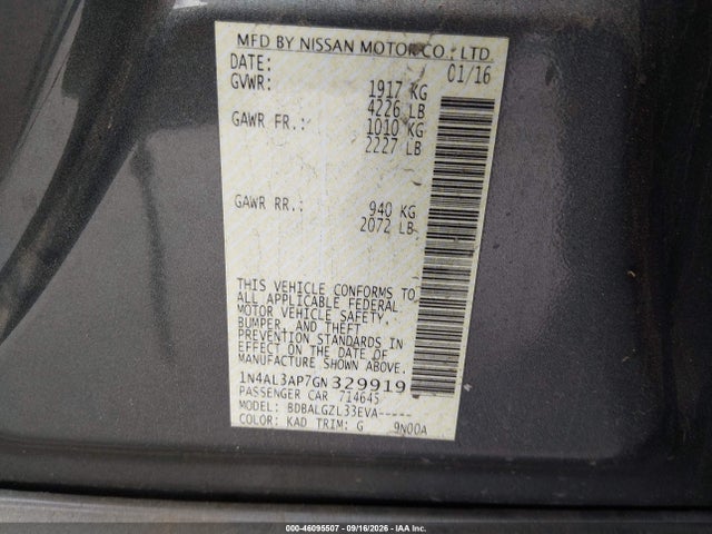 1N4AL3AP7GN329919 Nissan Altima 2.5/2.5 S/2.5 Sl/2.5 Sr/2.5 Sv