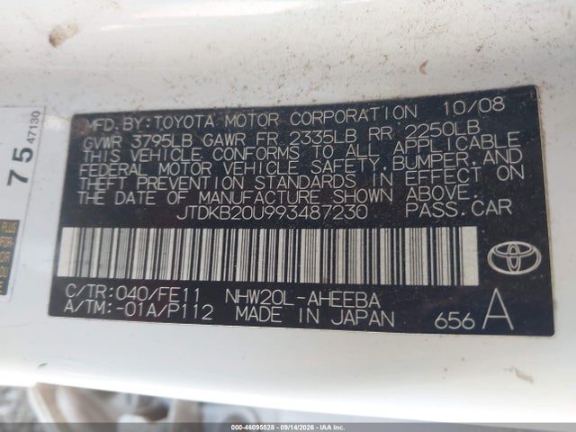 Продаж на аукціоні авто 2009 Toyota Prius, vin: JTDKB20U993487230, номер лоту: 46095528