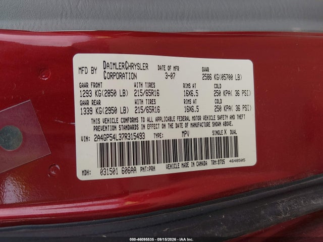 Aukcja sprzedaży 2007 Chrysler Town & Country Touring, vin: 2A4GP54L37R315493, numer aukcji: 46095535