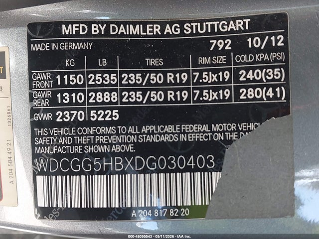 Aukcja sprzedaży 2013 Mercedes-benz Glk 350, vin: WDCGG5HBXDG030403, numer aukcji: 46095543