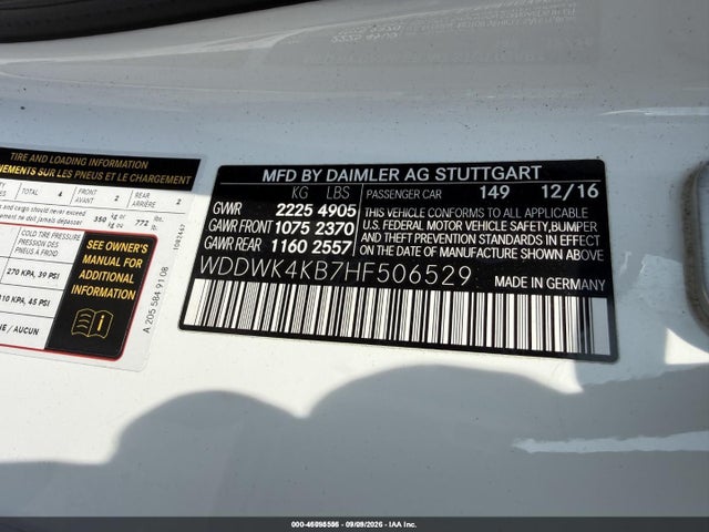 2017 Mercedes-benz C 300 4matic მანქანა იყიდება აუქციონზე, vin: WDDWK4KB7HF506529, აუქციონის ნომერი: 46095556