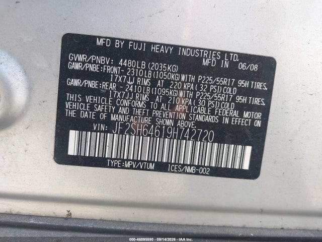 Aukcja sprzedaży 2009 Subaru Forester 2.5x Limited, vin: JF2SH64619H742720, numer aukcji: 46095590