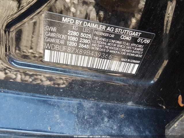 2009 Mercedes-benz E 350 4matic მანქანა იყიდება აუქციონზე, vin: WDBUF87X89B439366, აუქციონის ნომერი: 46095592