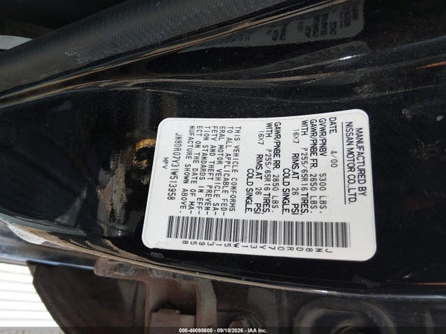 46095600 :رقم المزاد ، JN8DR07Y31W513958 vin ، 2001 Nissan Pathfinder Le مزاد بيع