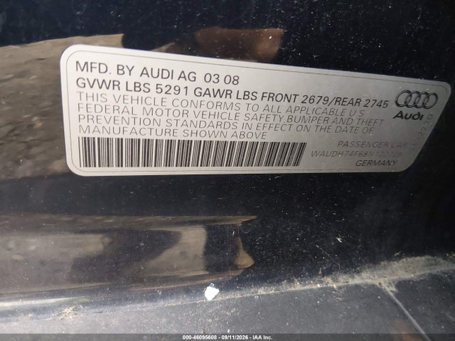 2008 Audi A6 3.2 მანქანა იყიდება აუქციონზე, vin: WAUDH74F68N122729, აუქციონის ნომერი: 46095608