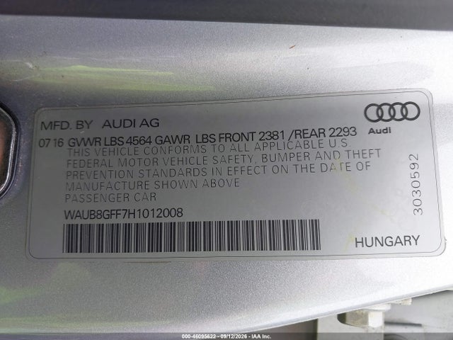 Продажа на аукционе авто 2017 Audi A3 2.0t Komfort, vin: WAUB8GFF7H1012008, номер лота: 46095622