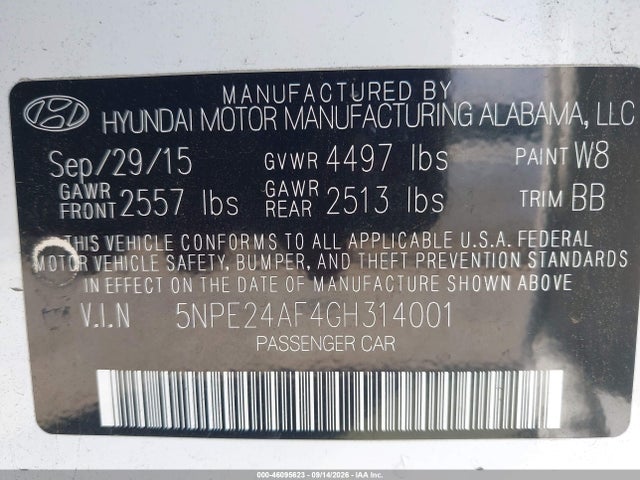 Hyundai SONATA SE 2016 5NPE24AF4GH314001 Image 9