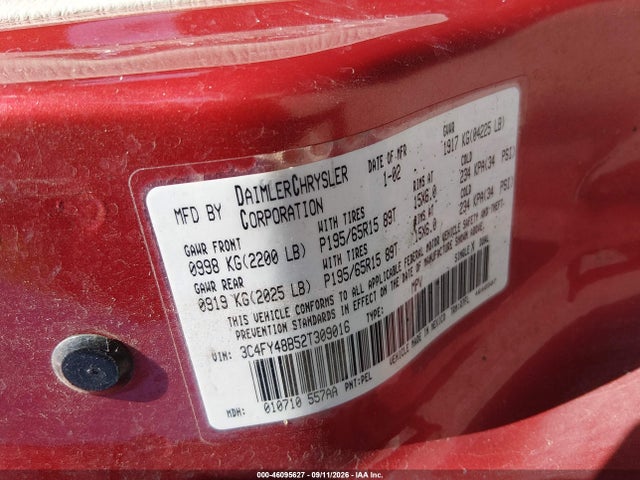 Aukcja sprzedaży 2002 Chrysler Pt Cruiser, vin: 3C4FY48B52T309016, numer aukcji: 46095627