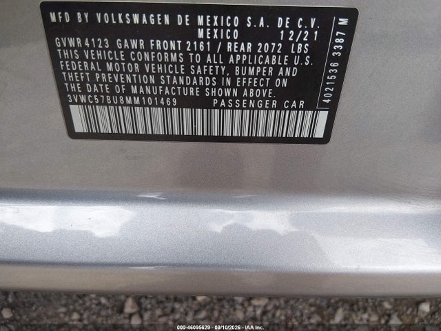 46095629 :رقم المزاد ، 3VWC57BU8MM101469 vin ، 2021 Volkswagen Jetta 1.4t R-line/1.4t S/1.4t Se مزاد بيع