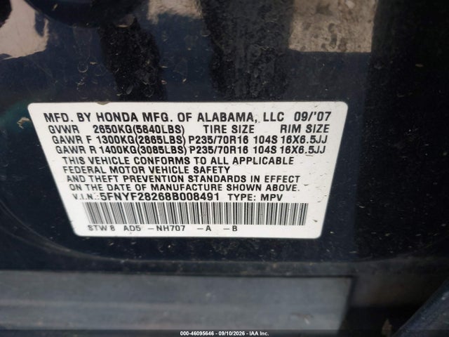 Aukcja sprzedaży 2008 Honda Pilot Vp, vin: 5FNYF28268B008491, numer aukcji: 46095646