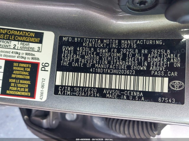 4T1BD1FK3HU203623 Toyota Camry Hybrid Le