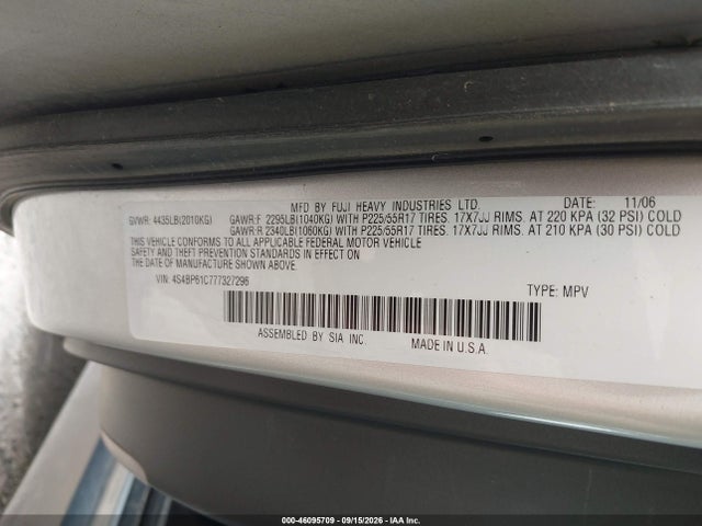 Aukcja sprzedaży 2007 Subaru Outback 2.5i, vin: 4S4BP61C777327296, numer aukcji: 46095709