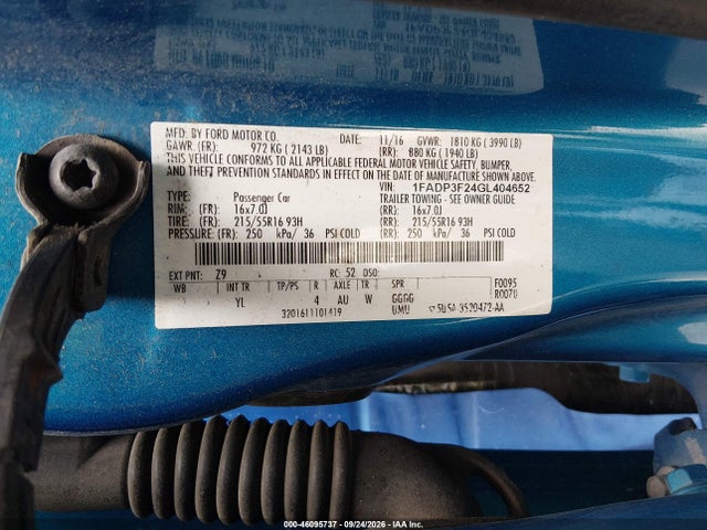 Продаж на аукціоні авто 2016 Ford Focus Se, vin: 1FADP3F24GL404652, номер лоту: 46095737