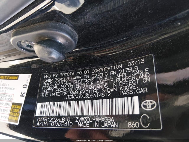 Продажа на аукционе авто 2013 Toyota Prius Five, vin: JTDKN3DU3D5614512, номер лота: 46095755