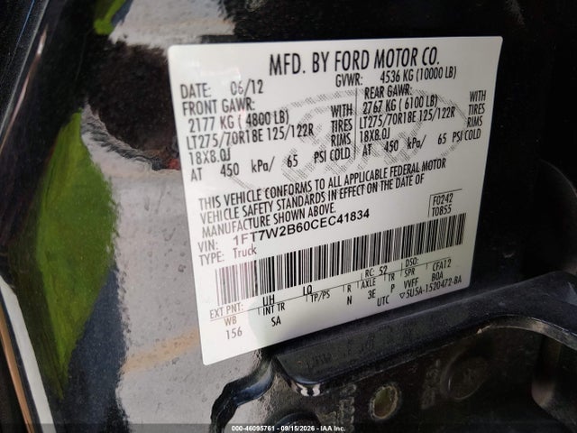 Aukcja sprzedaży 2012 Ford F-250 King Ranch, vin: 1FT7W2B60CEC41834, numer aukcji: 46095761