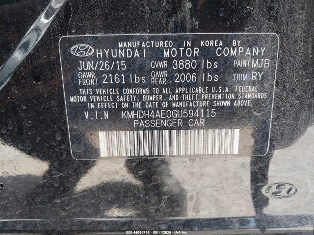 Продаж на аукціоні авто 2016 Hyundai Elantra Limited, vin: KMHDH4AE0GU594115, номер лоту: 46095768