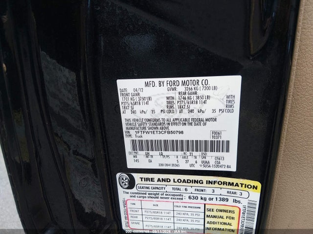 Aukcja sprzedaży 2012 Ford F-150 Lariat, vin: 1FTFW1ET3CFB50798, numer aukcji: 46095769