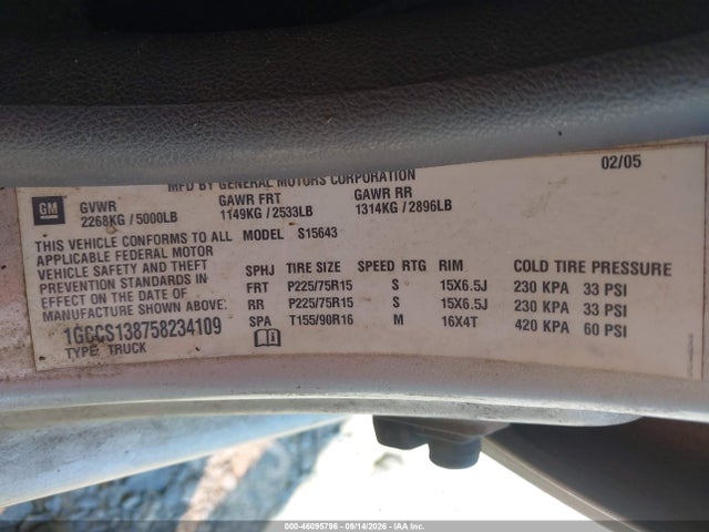 Aukcja sprzedaży 2005 Chevrolet Colorado Ls, vin: 1GCCS138758234109, numer aukcji: 46095796