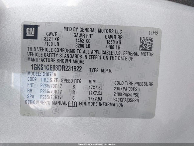 Продажа на аукционе авто 2013 Gmc Yukon Slt, vin: 1GKS1CE03DR231822, номер лота: 46095806