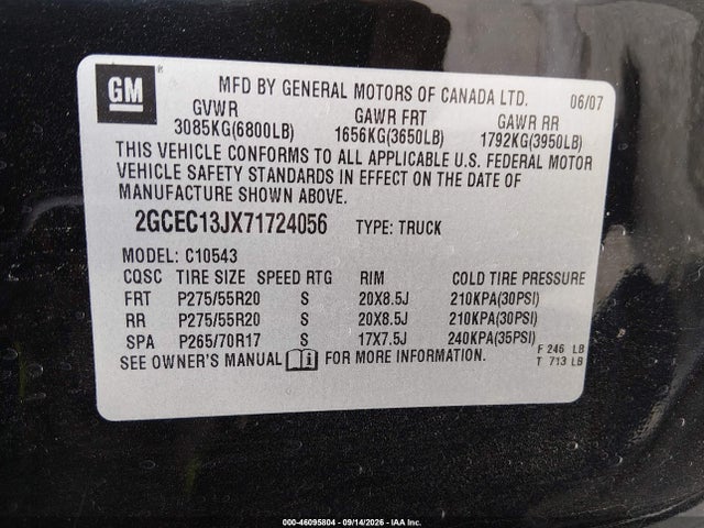 2007 Chevrolet Silverado 1500 Lt2 მანქანა იყიდება აუქციონზე, vin: 2GCEC13JX71724056, აუქციონის ნომერი: 46095804