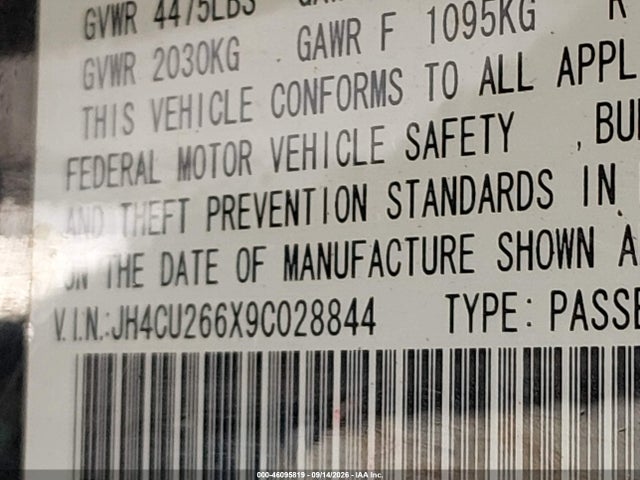 Продажа на аукционе авто 2009 Acura Tsx, vin: JH4CU266X9C028844, номер лота: 46095819
