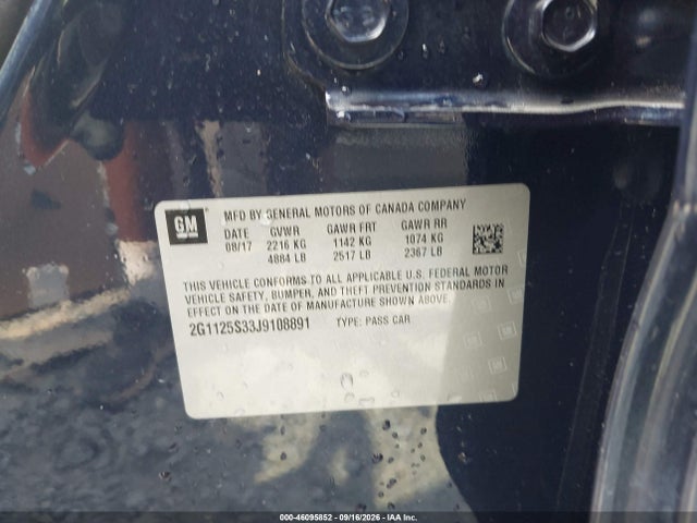 2018 Chevrolet Impala 2lz მანქანა იყიდება აუქციონზე, vin: 2G1125S33J9108891, აუქციონის ნომერი: 46095852