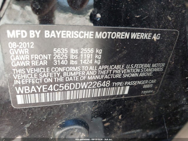 Aukcja sprzedaży 2013 Bmw 740li, vin: WBAYE4C56DDW22648, numer aukcji: 46095866