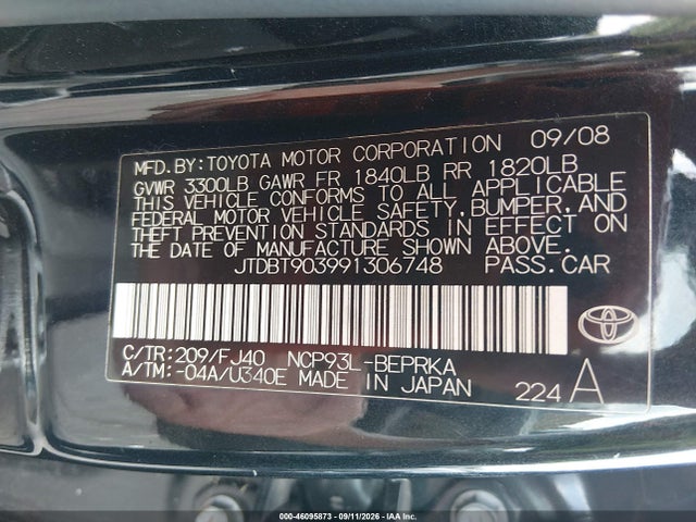 46095873 :رقم المزاد ، JTDBT903991306748 vin ، 2009 Toyota Yaris مزاد بيع