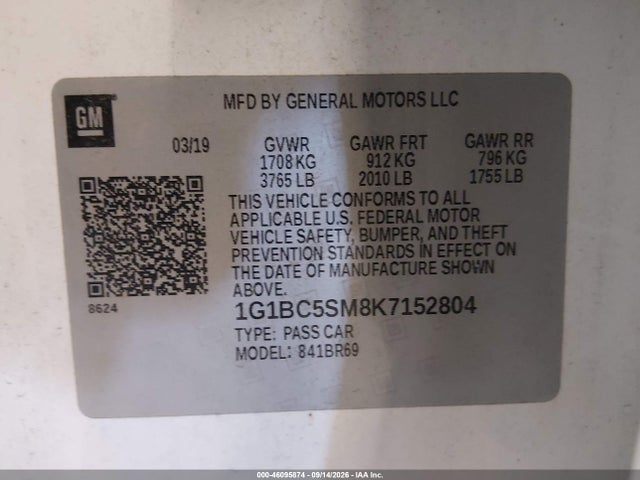 Продажа на аукционе авто 2019 Chevrolet Cruze Ls, vin: 1G1BC5SM8K7152804, номер лота: 46095874